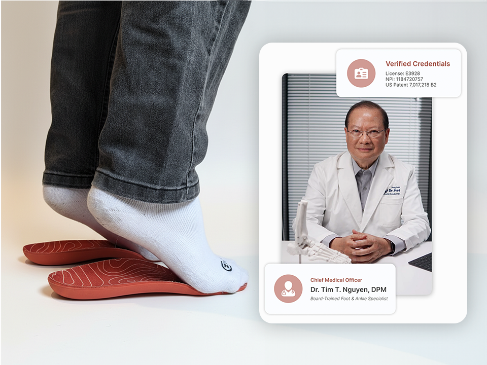 Dr. Tim T. Nguyen, DPM, with verified credential references and Contour insoles