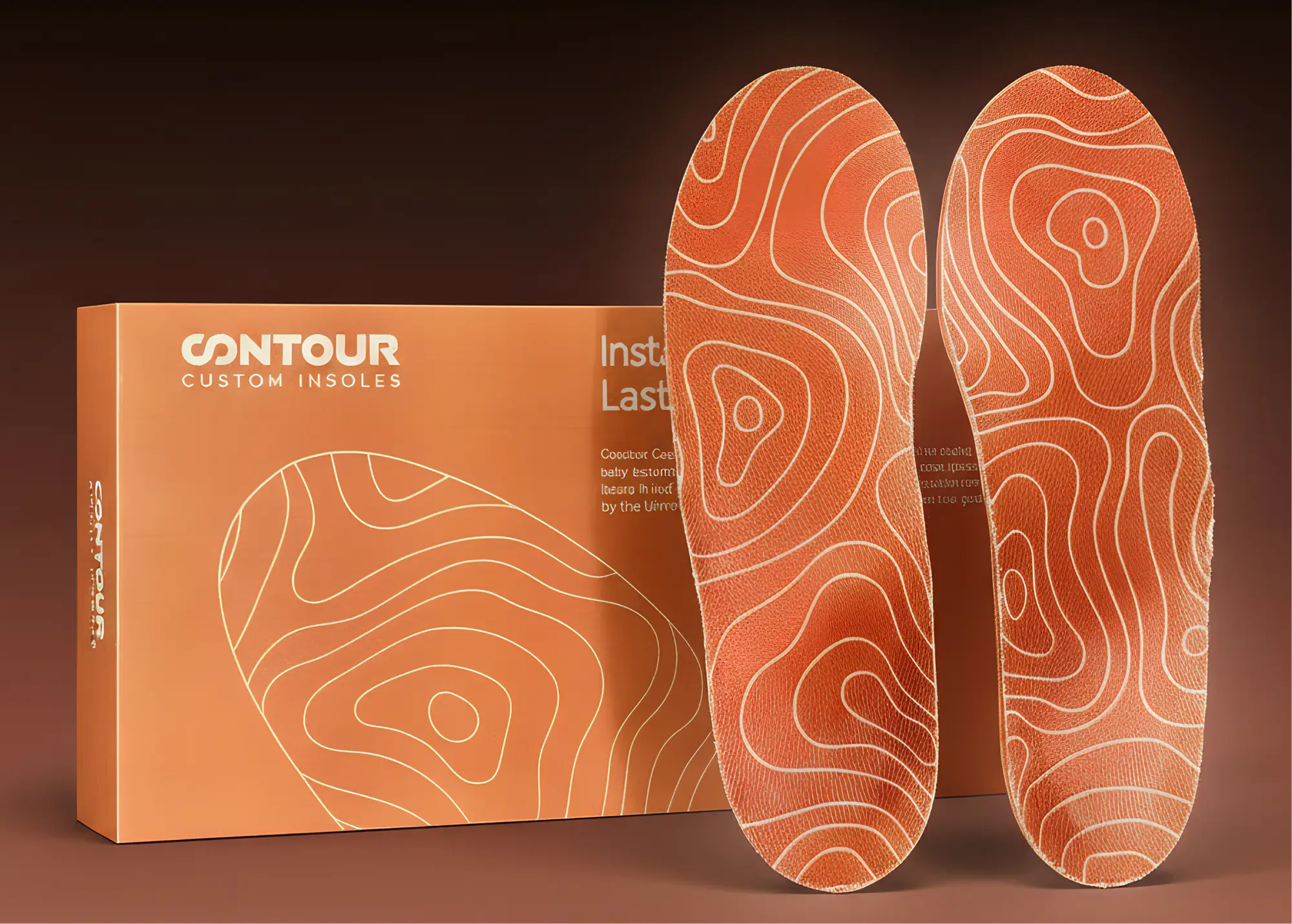 Contour insoles alongside their box